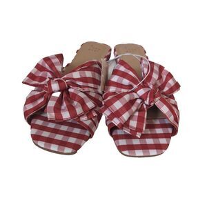 Women's Scarlet Gingham Bow Flat Sandals - A New Day Size 10
